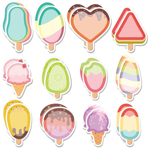 Yinder 24 Pads Ice Cream Sticky Notes Cute Kawaii Cartoon Self Adhesive | Bulk Memo Pads for Back to School Gift, Office Veterinary Supplies, Party Favors, Colorful Heart Triangle Shapes - style: Ice Cream