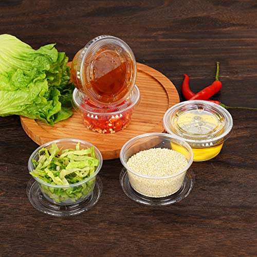 Clear Disposable Plastic Portion Cups with Leakproof Lids | Jello Shot & Condiment Cups | 3.25 OZ, 100 Sets | BPA Free & Recyclable - style: 3.25 OZ