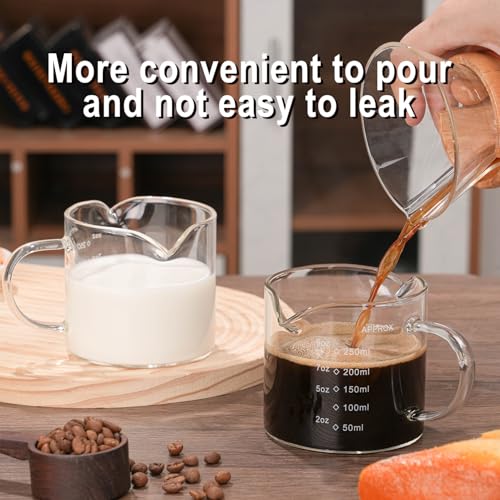 Espresso Cup Measuring Cup Triple Pitcher Milk Cup 250ML/8.5OZ Espresso Cups with Handle Shot Glass with V-Shaped Mouth Milk Frothing Pitcher (Double mouth) - style: Double mouth