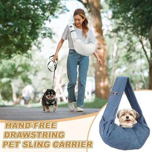 Dog Sling Carrier for Small Dogs and Cats Up to 16.5 Lbs, Breathable with Pocket Pet Cross Body Shoulder Bag, (Denim Blue, 1 Pcs) Intended for Outdoor/Travel