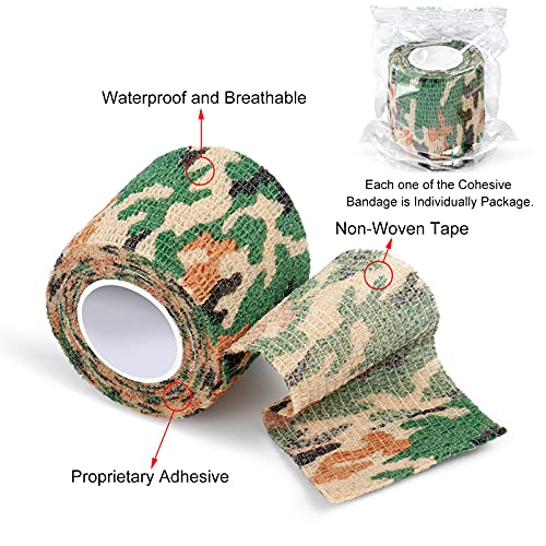FRESINIDER 16 Rolls Self Adhesive Wrap Athletic Tape Gauze,Medical Bandage,Breathable Elastic Cohesive Bandage for Sports Injury & Pet (Camo) - color: Camo