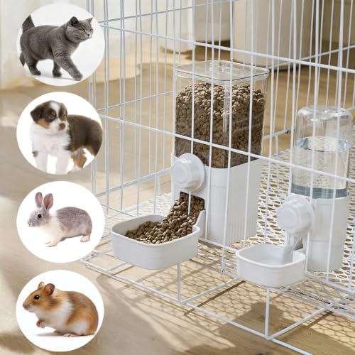 Hanging Automatic Food Water Dispenser,Rabbit Feeder Guinea Pig Water Bottle Food Feeder for Ferret Guinea Pig Rabbit Bunny Cage Accessories (White) - color: white