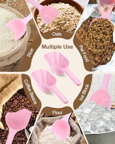 2 PACK Dog Food Scoop,1 Cup Capacity Pet Food Scoop For Dog and Cat (Pink) | Clear Markings for Precise Measuring 1/2 and 1 Cup Lines,Dishwasher Safe,Plastic,Portable and Sturdy - color: pink