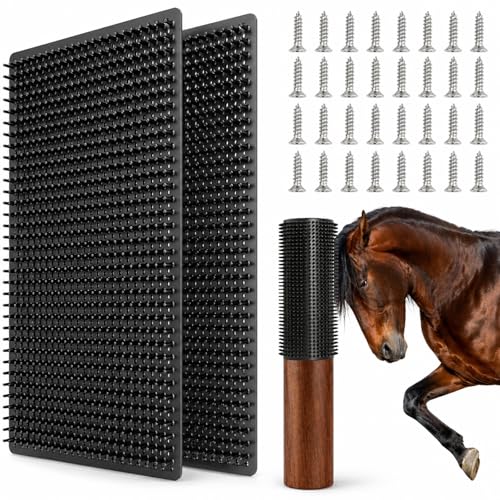 2 Pack Middle Livestock Scratching Post Pads.Horse Scratching Brush | 21.65" x19.68" Horse Cow Scratching Post,Horse Grooming,Designed for horses, cows, cattle, pigs, and dogs - size: M