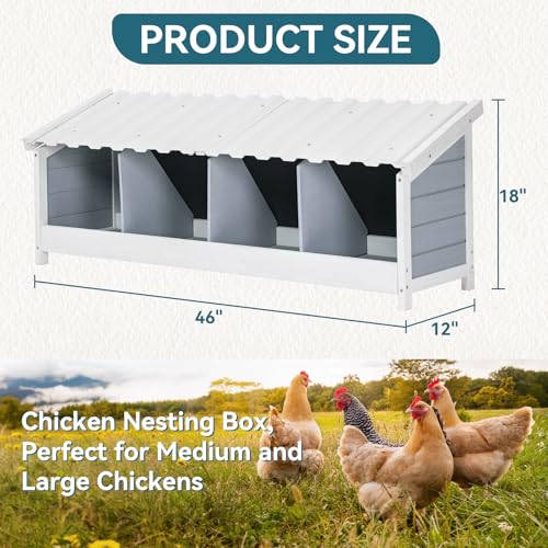 PETSFIT 4 Holes Chicken Nesting Box, PVC Waterproof Roof, Privacy Cover | Wall Mounted or Floor Use, Natural Fir Wood, Easy to Assemble and Clean, For Backyard Coops and Farms, Fits Standard Hens - size: 4 Holes