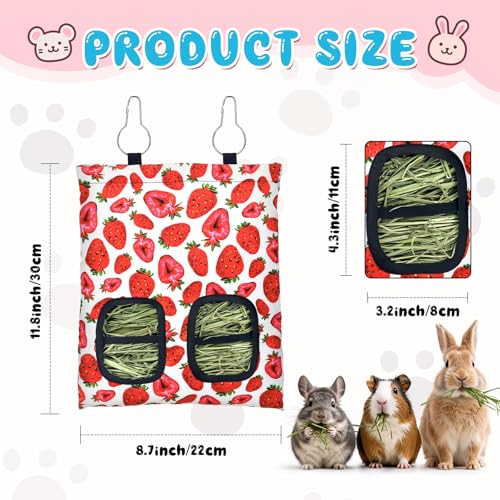 3 Pcs Rabbit Hay Feeder, 2-Hole Hanging Guinea Pig Hay Bags Washable Bunny Hay Bag for Rabbits, Chinchillas, Hamsters, Small Pets and Animals (11.8"×8.7") - color: Green,Red,Yellow