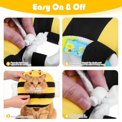 Cat Cone Collar Soft, Cat Recovery E Collar After Surgery to Stop Licking, Adjustable Waterproof Neck Elizabethan Pet Kitten Puppy Donut Pillow for Cats Wound Healing, Bee - color: Bee, size: Small(5-9.5in)