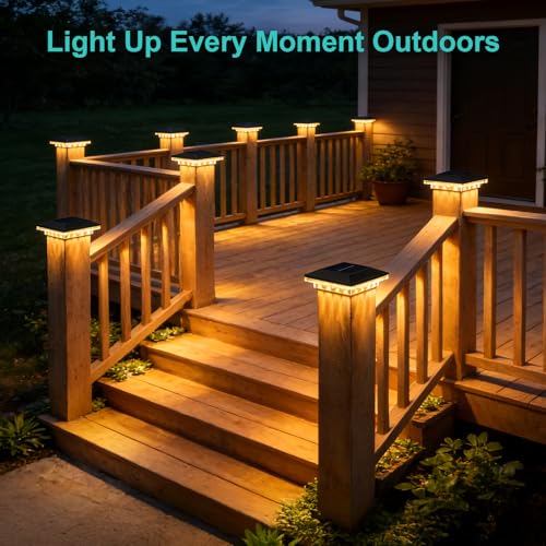 Brightever 4x4 Solar Post Cap Lights, 6 Pack Black Solar Post Cap Lights | 10-12 Hours of Illumination with 3 Lighting Modes, IP65 Waterproof, Outdoor, for Fence, Deck, Patio, Yard, Porch - color: Black