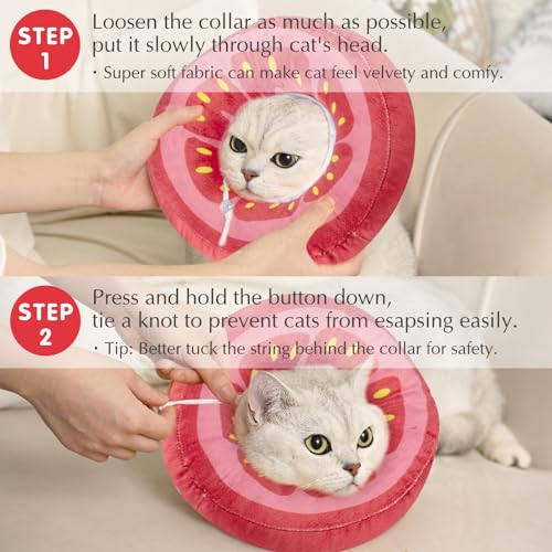 ANWA Adjustable Cat Cone Collar Soft, Cute Cat Donut Collar After Surgery, Kitten Recovery Cones to Stop Licking - color: Tomato, size: Medium
