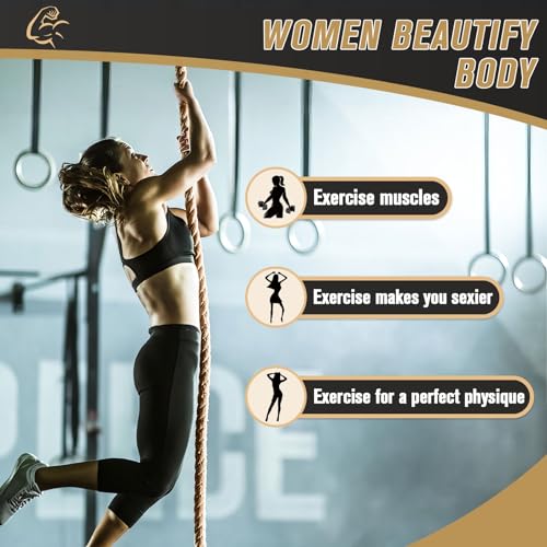 Gym Climbing Rope, Indoor Outdoor Climbing Ropes - Climbing Rope for Adults - 10ft Length, 1.5" Diameter, Climbing Ropes with Hook for Indoor and Outdoor Fitness