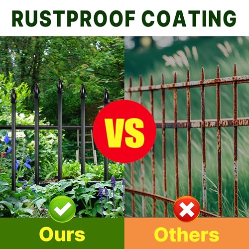 Metal Garden Fence 36" H x 28" W (5 Panels, 11.6 Ft Total) | No Digging Decorative Garden Border Fence, Rust-Resistant Black Landscape Edging for Flower Beds, Yard, Patio - size: 36″ H x 28″ W (5 Panels)