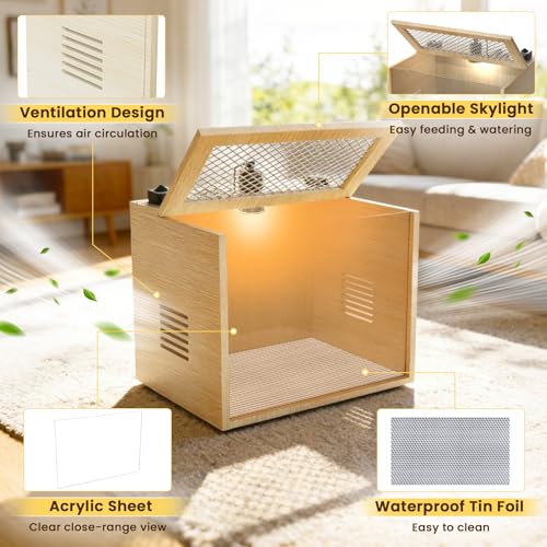 Chicken Brooder Box for Chicks Starter Kit, 16 Inch Wooden Chicken Brooder Box with 75W Heating Lamps, Thermometer and Tin Foil, Poultry Breeding Kit, for 5-7 Chicks Ducks Quail Hamsters