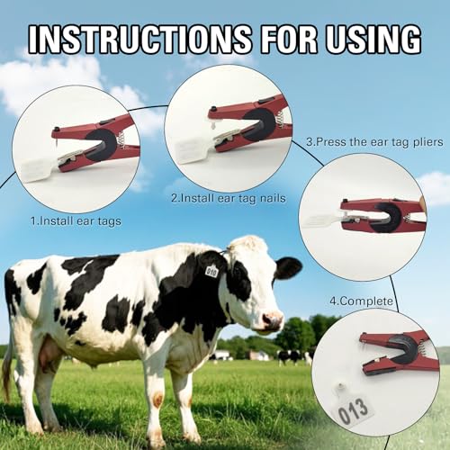 Cattle Ear Tags 001-100, 100Pcs Plastic Livestock Ear Tag for Cows Goats Sheep Pigs with Pliers Applicator & 2 Pins, Animal ID Tags for Ranch Farm Herd Tracking, Laser Print (001-100, White) - color: White