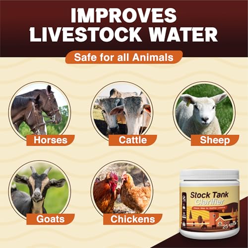 Stock Tank Clarifier - Improves Livestock Water by reducing buildup and Creating Healthier Water troughs. Safe for Horses, Cattle, Sheep, Goats & Chickens. (Tablet, 25, Count)
