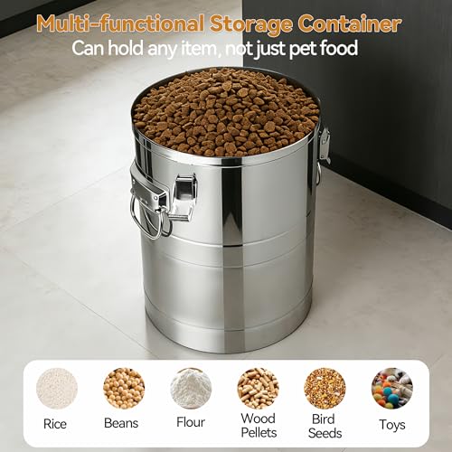 Newget 45 lb Stainless Steel Dog Food Storage Container with Scoop | Super Large Capacity, Airtight, Sturdy, Rust-Proof, Insect-Proof, Moisture-Proof, Easy to Use, Suitable for Store Pet Food - size: 45 lb