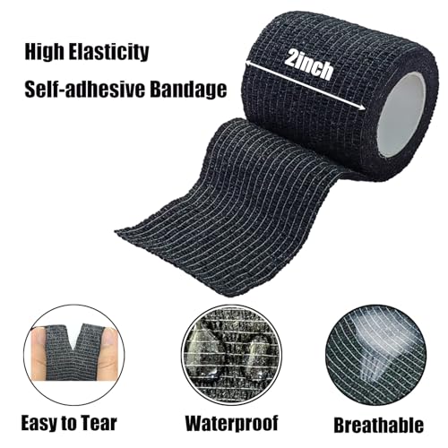 2 Inches Self Adhesive Bandage Wrap Bulk, 6 Pack, Black | Breathable Self Adhesive Vet Tape for Pets, Stretchy Sports Cohesive Bandage Wrap for Athletic, Wrist and Ankle - color: Black
