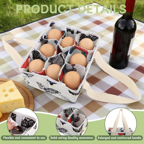 Eggs Collecting Basket, Large Egg Bags with 9 Pouches, Durable Canvas Egg Holder for Duck, Chicken, Goose Eggs(COLOR:White) - color: White