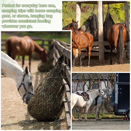 Slow Feeder Hay Net, 40" Length 2" Holes Strong Load-Bearing, Nylon Slow Feed Bag Hay Feeder, (Black, 1 Pcs), Intended for Horses/Goats/Trailer/Stall - color: Black