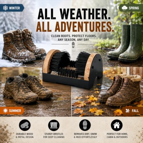 Heavy-Duty Metal and Wooden Base Shoe Cleaner and Boot Scraper, Portable or Floor-Mounted Scrubbing Brush for Indoor and Outdoor Use, All Weather Boot Cleaner - Removes Mud, Snow and Sand, Wooden - size: Wooden