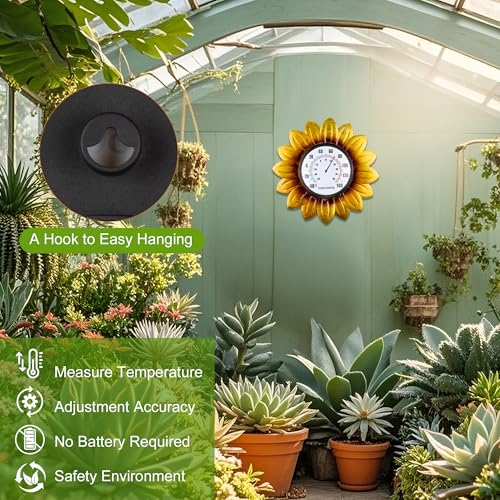 Outdoor Thermometers for Patio, 35.8" Tall Stake Sunflower Thermometer | Indoor Wall Mounted Thermometer Decorative for Yard Garden Pool Decor, Easy-Read, No Require Batteries - style: Sunflowers