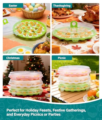 Deviled Egg Container with Lid, 3 Pack Stackable Deviled Egg Platter with Handle, 66-Slot Egg Carrier Tray for Fridge Storage, Easter, Christmas, Parties, Picnic, Dishwasher/Freezer Safe