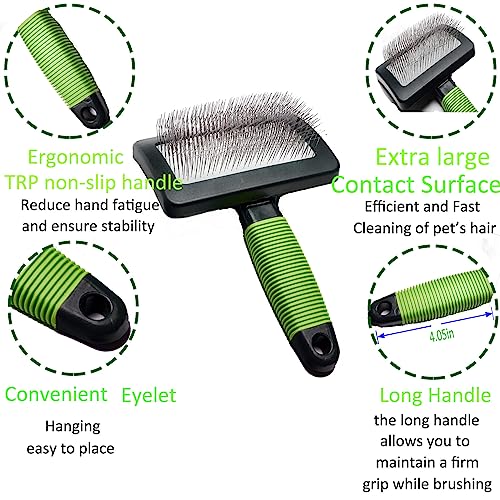 Dog Slicker Brush - Large Grooming Brushes for Dogs and Cats - Professional Groomer Supplies for Long Hair Pet - Slicker Brush For Goldendoodles-Easy To Use - Comfortable - Removes Long and Loose Hair - size: Green