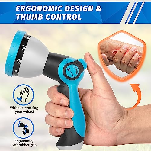 AUTOMAN Garden Hose Nozzle Sprayer - 10 Spray Patterns, 2 Pack Thumb Control Water Hose Nozzle Outdoor, Heavy Duty Spray Nozzles for Watering Garden, Cleaning Window, Washing Car, Showering Pets - color: Blue