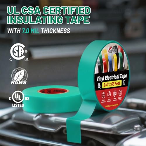 RED WOLF 10 Pack Green Electrical Tape 3/4 Inch x 66 Ft Industrial Grade UL/CSA Listed 7 Mil Thick Flame Retardant High Temp Waterproof Electrical PVC Tape Electric Super Vinyl Rated 600V - color: Green