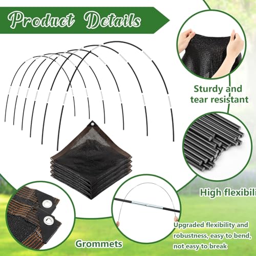Plant Shade Cloth with 6 Sets of 7FT Greenhouse Hoops for Raised Beds and Rope 78.7"x 59.1" Plant Umbrellas 70% Sunblock Shade Cloth for Vegetable Greenhouse with Clips for Kennel Chicken Coop