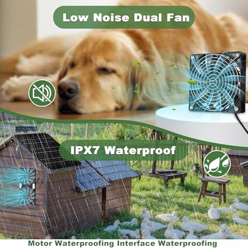 Solar Powered Fan, 30W Solar Fan with Two IPX7 Waterproof Fans for Outside Greenhouse Shed Chicken Coop, Exhaust Intake Mounting Way and Solar Panel Fan Kit - size: 4.7" Fan