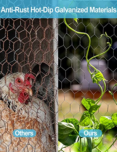 TOYPOPOR Chicken Wire 16in x 66ft(40cm x 20m), Outdoor Anti-Rust Hexagonal Galvanized Chicken Wire Mesh Fencing to Protect Gardening Plants Vegetables Flowers Fruits from Dogs Rabbits Squirrels, 16ft - size: 16 in x 66 ft (100 Ties)