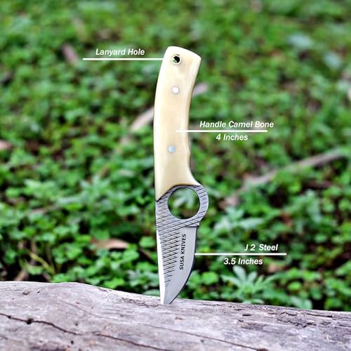 Custom Handmade 7'' fixed blade hoof rasp knife Cow boy knife Damascus steel Bull cutter, cowboy knives with pancake leather sheath (SUSA 121) - color: SUSA 121