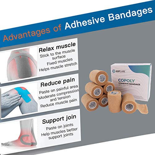 Self Adhesive Wrap Cohesive Bandages 12 Count 3" x 5 Yards, Medical Tape, Adhesive Flexible Breathable First Aid Non Woven Rolls, Stretch Athletic, Ankle Sprains & Swelling, Sports - color: Beige, size: 12 Count (Pack of 1)
