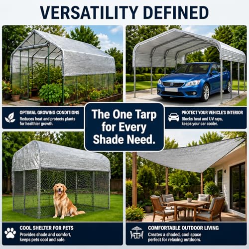 10x15 FT 80% Aluminet Shade Cloth, Reflective Tarp, Heat Blocking Mesh | Reflective tarp mesh blocks heat and UV rays while allowing airflow for cooler cars, greenhouses, patios, and outdoor spaces - size: 10x15 FT