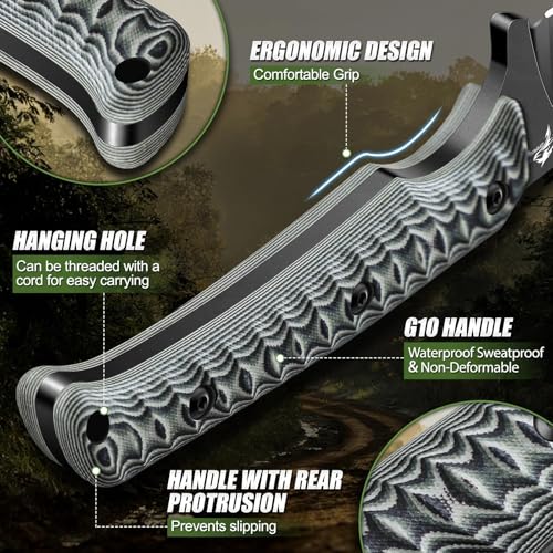 Purple Dragon Fixed Blade Knife - Full Tang Hunting Knife Gray | Kydex Sheath, Forged from a Single Piece of D2 Steel, G10 Handle, Gift Box - size: 3.2 inch
