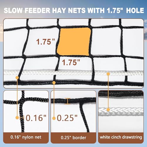 Large Round Bale Hay Net for Horses, 5x5 ft Hay Nets for Horses Slow Feed Knotless, Slow Feeder Hay nets for Horses, Fits Round Bales 4x4ft and 5x5ft, Square Bales 3x3x8ft and 4x4x8ft - size: 5x5 Ft