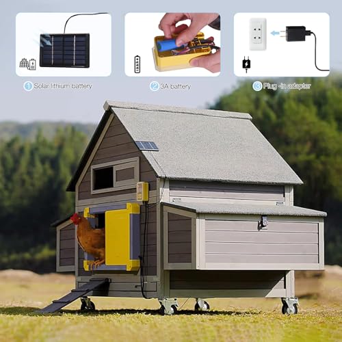 Automatic Chicken Coop Door, Upgraded Large Size Auto Chicken Door with Anti-Pinch Infrared Sensor, 3 Power Supply Options, All-Weather Waterproof Solar Chicken Door for Hens Ducks Backyard Farm, Grey