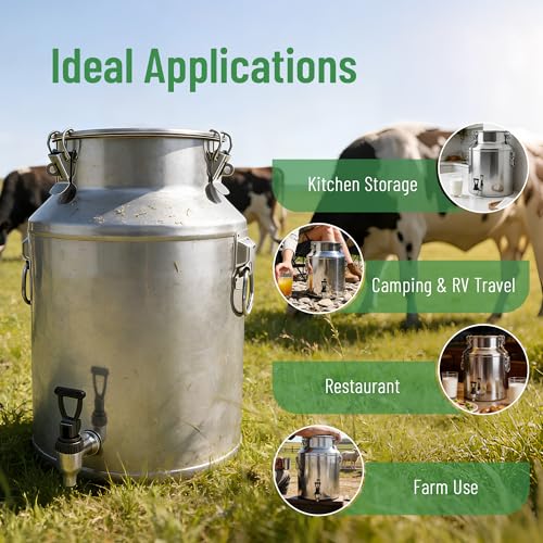 Milk Can 15L Milk Container 304 Stainless Steel Milk Jug Bucket Wine Pail Bucket Bottle 4 Gallon Container Storage with Faucet & Sealed Lid for Grain Wine Liquid