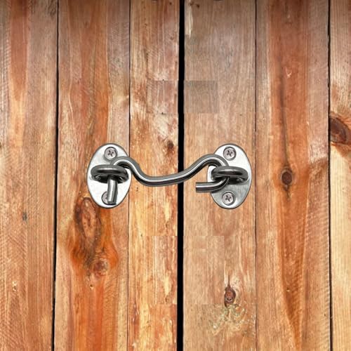 4 Pack 3" Hook and Eye Gate Latch, Stainless Steel Rust-Resistant Barn Door Lock Cabin Hooks for Gate Shutters Window Slide Barn Shed Cabinet Bathroom, with 16pcs Screw,Silver - color: Silver, size: 3 inch(4pcs)