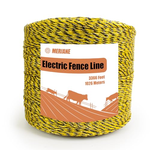 MERIANE Electric Fence Wire 1/8" 3366 Feet/1026 Meters for Livestock | Upgraded 6 Stainless Steel Strands Conductors, UV Wear Rust Resistant, Portable Polyrope Electric Fence Polywire - size: 1/8" 3366 Feet/1026Meters
