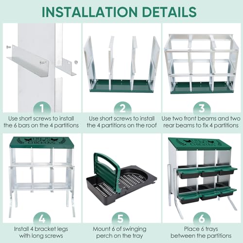 Tgeyd Nesting Boxes - 6 Holes for Laying Eggs - Chicken Brooder Box with Perch - Coops for Up to 24 Chickens - size: 6Holes