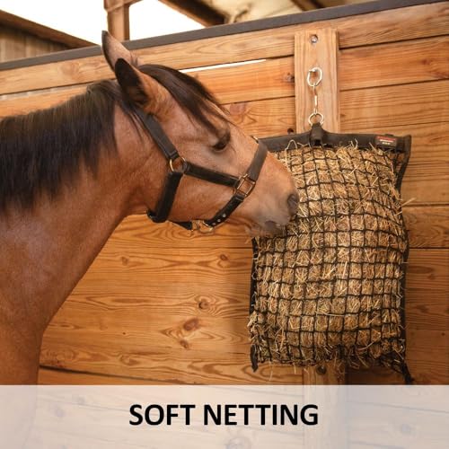 Schneiders Easy-Open Knotless 1.25" Slow Feed Hay Net for Horses | Top Rim Stays Open Filling | Gentle Poly Netting | Holds 2 to 4 Flakes of Hay - size: 3 to 4 Flakes