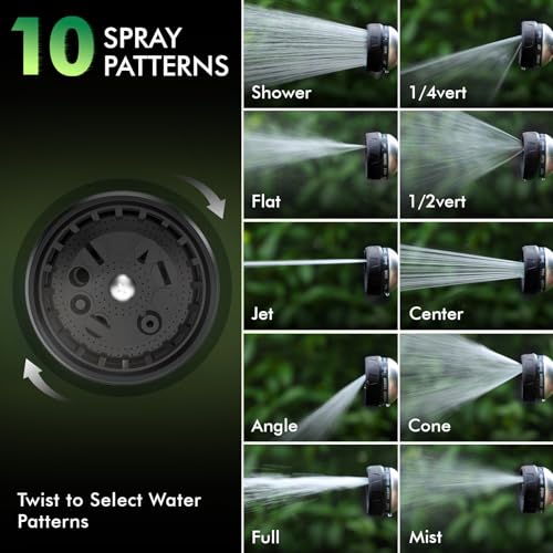 RESTMO 10-in-1 Water Hose Nozzle, Garden Hose Sprayer with 10 Adjustable Spray Patterns, Easy Thumb Control for Flow Adjustment, Ideal for Watering Plants & Lawns, Washing Cars & Pets, Black - color: Black
