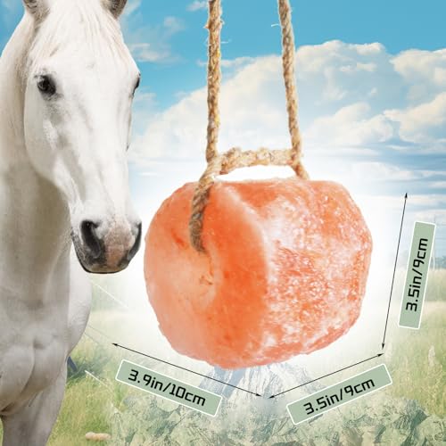 Animal Salt Lick Block on Rope for Horses,Deer,Cattle,Sheep Livestock Natural Organic Mineral Intake Long Lasting Himalayan Deer Salt Block(1 Pcs,2.4-3.3 lbs)