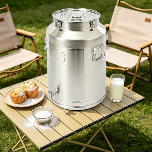 76L/20Gal 304 Stainless Steel Milk Can with Spigot | Food Storage Container for Liquid & Dry Goods, Wine Pail Bucket Metal Tote Jug for Kitchen, Farm - size: 76L/20Gal,w/Faucet