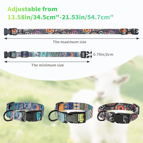 Goat Collar, 3 Pack Goat Collars with Metal Bell, Polyester Adjustable Collar with Bronze Metal Bell for Sheep, Cow, Dog and Other Small Farm Animals