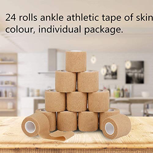24 Packs Self Adherent Cohesive Wrap Bandages 2'' Wide, 5 Yards, First Aid Tape,Elastic Self Adhesive Tape,All Sports Athletic Tape, Non-Woven Bandage,Breathable Wound Tape,Skin Colour Athletic Tape - size: 24 Count (Pack of 1)