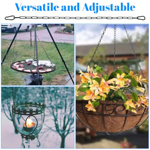 31.5“ Gate Chain Lock, Heavy Duty Chain Link Lock with Carabiners | Heavy Duty Durable Construction, Secure Outdoor Gate And Pet Cage Lock, Smooth Black Finish With Carabiners, For Fences Sheds