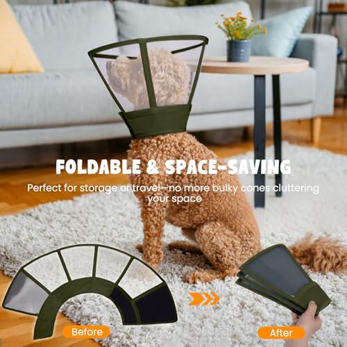 Dog Cone Collar for Dogs After Surgery,Transparent Dogs Cone Stop Licking,Foldable Dog Recovery Collars & Cones Anti-Bite Lick Protective Wound,Protective Elizabethan Collar Alternative,Green,M - color: ArmyGreen
