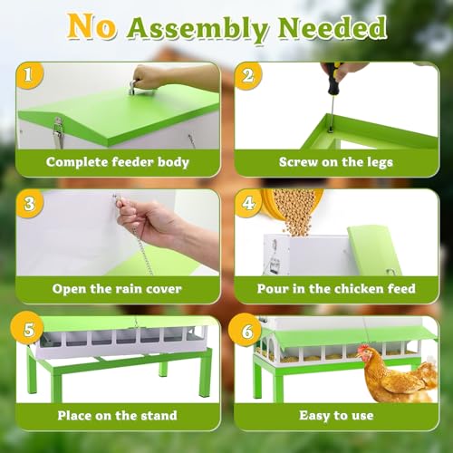 110LB Metal Chicken Feeder with 18 Ports&Legs No Waste Rat Proof | Large Galvanized Weatherproof Poultry Feeder, Fit Chickens, Ducks,Geese,No Assembly,Rainproof For Backyard Coops & Flocks